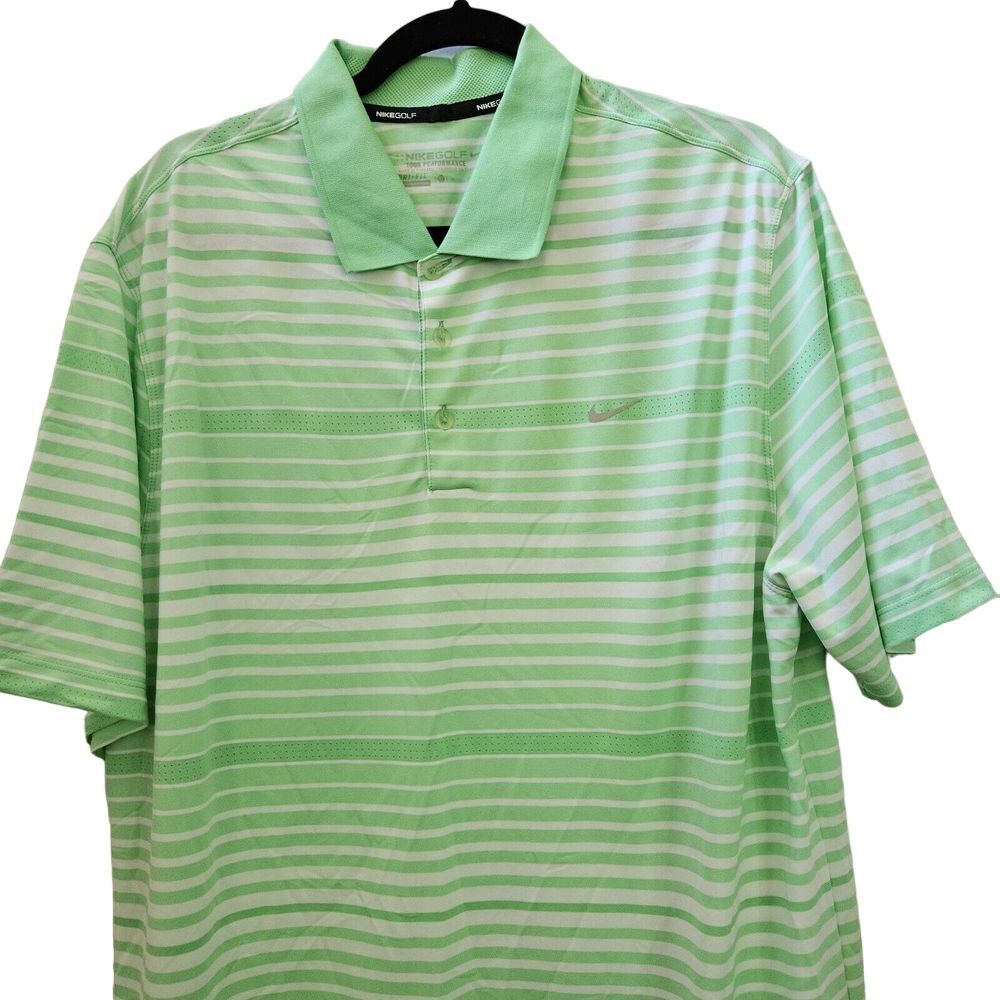 Nike Golf Dri-Fit Tour Performance Polo Shirt Green White Stripe Men's XL Tennis
